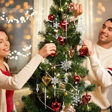 Zopeal 16 Pcs Christmas Crystal Snowflake Ornaments for Christmas Tree Iridescent Hanging Acrylic Snowflake Icicle Ornaments with Rope for Xmas Tree Winter Party Decor (Cute Style)