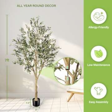 FEELEAD Faux Olive Tree 7ft - Realistic Artificial Olive Tree 7 Feet Indoor (84") - Tall Fake Potted Olive Silk Tree Artificial Indoor with Natural Wood Trunk for Home Office Decor