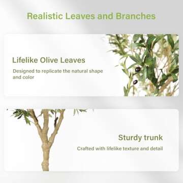 FEELEAD Faux Olive Tree 7ft - Realistic Artificial Olive Tree 7 Feet Indoor (84") - Tall Fake Potted Olive Silk Tree Artificial Indoor with Natural Wood Trunk for Home Office Decor