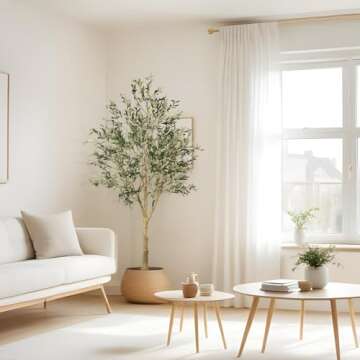 FEELEAD Faux Olive Tree 7ft - Realistic Artificial Olive Tree 7 Feet Indoor (84") - Tall Fake Potted Olive Silk Tree Artificial Indoor with Natural Wood Trunk for Home Office Decor