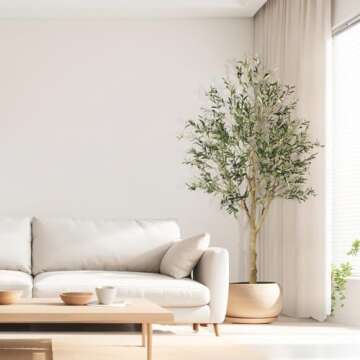 FEELEAD Faux Olive Tree 7ft - Realistic Artificial Olive Tree 7 Feet Indoor (84") - Tall Fake Potted Olive Silk Tree Artificial Indoor with Natural Wood Trunk for Home Office Decor