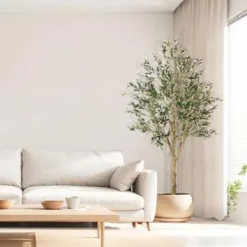 FEELEAD Faux Olive Tree 7ft - Realistic Artificial Olive Tree 7 Feet Indoor (84") - Tall Fake Potted Olive Silk Tree Artificial Indoor with Natural Wood Trunk for Home Office Decor