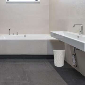 DAJITRE 1.8 Gallon Small Trash Can Wastebasket Recycling Bin Slim Profile for Compact Spaces Bathroom, Office, Bedroom, Kitchen (1.8 Gallon, White)