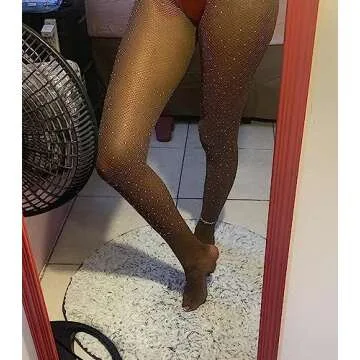 Betteraim Women's Rhinestone Fishnet Tights Sparkle Fishnet Stockings Carnival Glitter Tights (as1, alpha, x_s, m, regular, regular, Coffee)