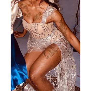 Betteraim Women's Rhinestone Fishnet Tights Sparkle Fishnet Stockings Carnival Glitter Tights (as1, alpha, x_s, m, regular, regular, Coffee)