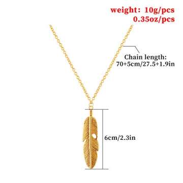Kercisbeauty Gold Feather Pendant with Chain Necklace Long Necklace for Women Men
