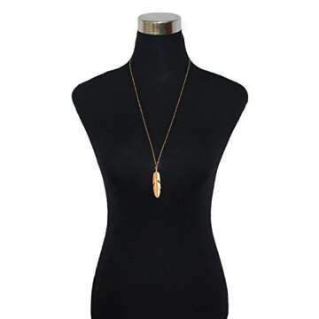 Kercisbeauty Gold Feather Pendant with Chain Necklace Long Necklace for Women Men