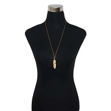 Kercisbeauty Gold Feather Pendant with Chain Necklace Long Necklace for Women Men