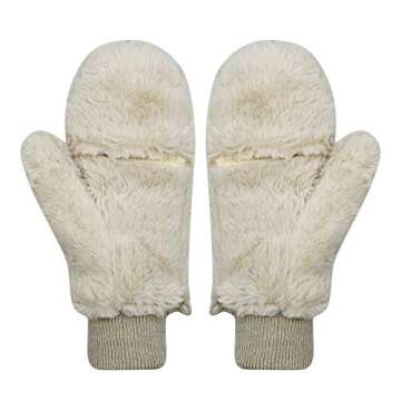 BOLLEY JOSS Women Girls Winter Warm Gloves Mittens Soft Faux Fur Wool Convertible Fingerless Gloves with Cover