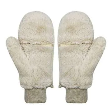 BOLLEY JOSS Women Girls Winter Warm Gloves Mittens Soft Faux Fur Wool Convertible Fingerless Gloves with Cover