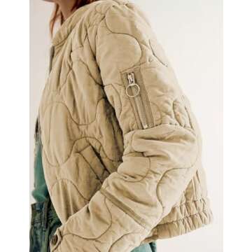 COWOKA Women's Lightweight Zip Up Outerwear Coat Quilted Jacket Warm Down Puffer Jacket With Pockets Light Khaki M