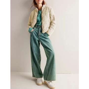 COWOKA Women's Lightweight Zip Up Outerwear Coat Quilted Jacket Warm Down Puffer Jacket With Pockets Light Khaki M