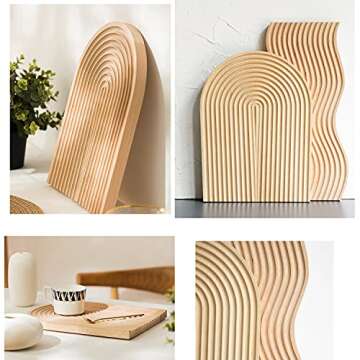 Poitemsic Creative Arch Bread Dessert Tray Wavy Wood Carving Board Cheese Fruit Cake Snacks Platters Serving Tray Photo Props Decoration