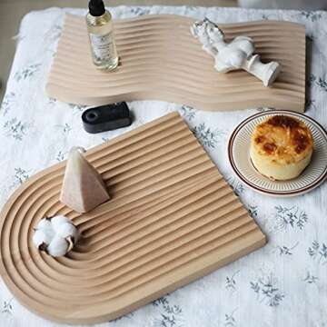 Poitemsic Creative Arch Bread Dessert Tray Wavy Wood Carving Board Cheese Fruit Cake Snacks Platters Serving Tray Photo Props Decoration