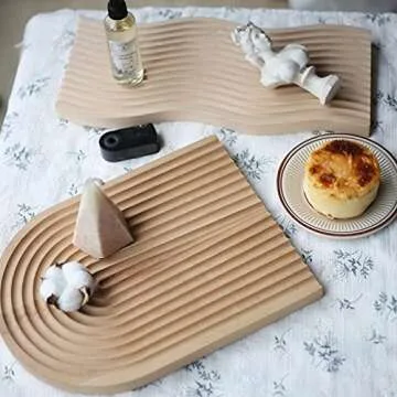 Poitemsic Creative Arch Bread Dessert Tray Wavy Wood Carving Board Cheese Fruit Cake Snacks Platters Serving Tray Photo Props Decoration