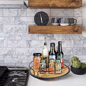 BOLUO Lazy Susan Organizer for Table Kitchen Countertop Turntable Small Farmhouse Wood Rotating Spice Rack 10 inch (LS02)