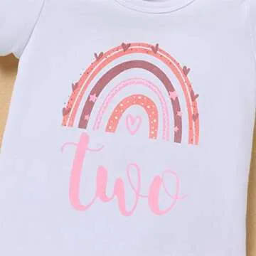 Baby Girls Rainbow 1st 2nd Birthday Outfit Romper Tutu Skirt with Diaper Cover Tulle Bloomers and Crown Headband 3PCS Infant Birthday Cake Smash Outfit for Photo Prop Dusty Pink Two + Flower 2 Years