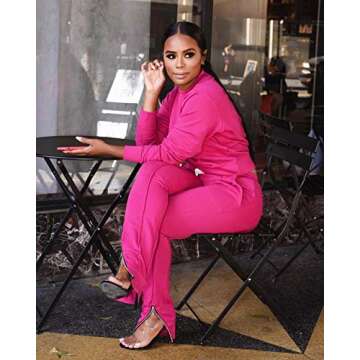 Womens Two Piece Outfits Pullover Sweater Top & Long Pants 2 Piece Tracksuit Set Pink
