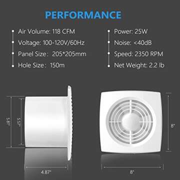 Hon&Guan 6'' Home Ventilation Fan Bathroom Garage Exhaust Fan Ceiling and Wall Mount Exhaust Fan for...