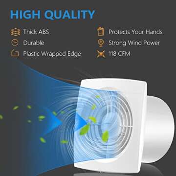 Hon&Guan 6'' Home Ventilation Fan Bathroom Garage Exhaust Fan Ceiling and Wall Mount Exhaust Fan for Kitchen/Bathroom, Super Silent, Strong Exhaust (High CFM) 150D