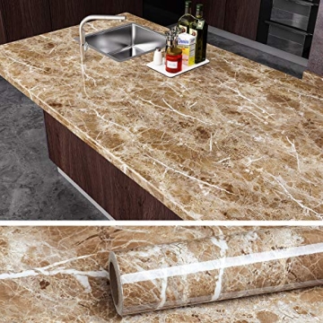VEELIKE Brown Marble Contact Paper: Self-Adhesive Wallpaper for Kitchen & Home Decor