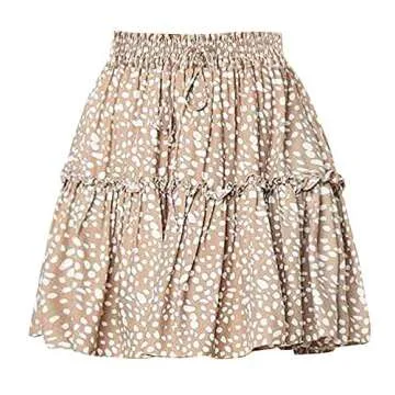 Arjungo Women's Floral Print High Waist with Drawstring Ruffle Flared Boho A Line Skater Mini Skirt Beige