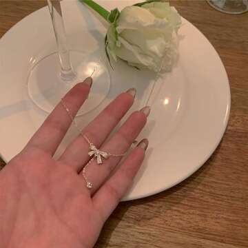 Bow Necklace Gold Charm Necklace Cute Bow Choker Pendant Necklace Gold Necklace for Women Bow Jewelry Gifts Dainty Necklace for Women Couple Gifts Valentines Day Outfit Women