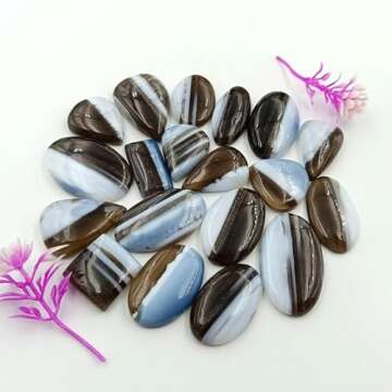 SGM Shop™ Natural Owyhee Blue Opal Cabochon Loose Gemstone Flat Back Mix A+ Quality For Jewelry Making, Crafts & DIY, Wedding Gift, Healing Chakra, Wire Wrapping Crystals-2 Pcs