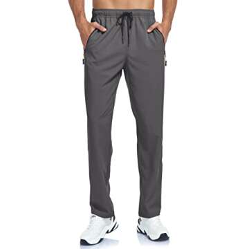 GAXIDES Mens Athletic Workout Pants with Pockets Lightweight Quick Dry Waterproof Sweatpants Pants for Men with Zipper Pockets Darkgrey S