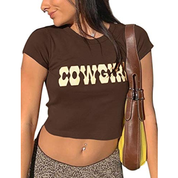 MISSACTIVER Women’s Y2K Sexy Vintage Graphic and Letter Print Crop Top Casual Summer Slim Short Sl...