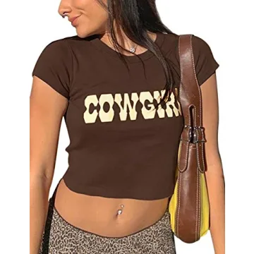 MISSACTIVER Women’s Y2K Sexy Vintage Graphic and Letter Print Crop Top Casual Summer Slim Short Sl...