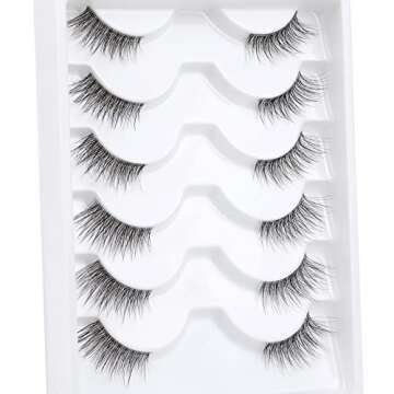ALICROWN Wispy Half Lashes with Clear Band Wispy Lashes Natural Look 6 Pairs 3D Faux Mink Lashes Pack Half Lashes with Cat Eye