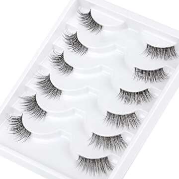 ALICROWN Wispy Half Lashes with Clear Band Wispy Lashes Natural Look 6 Pairs 3D Faux Mink Lashes Pack Half Lashes with Cat Eye