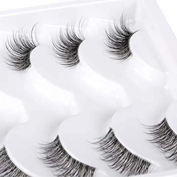 ALICROWN Wispy Half Lashes with Clear Band Wispy Lashes Natural Look 6 Pairs 3D Faux Mink Lashes Pack Half Lashes with Cat Eye