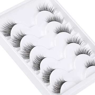 ALICROWN Wispy Half Lashes with Clear Band Wispy Lashes Natural Look 6 Pairs 3D Faux Mink Lashes Pack Half Lashes with Cat Eye
