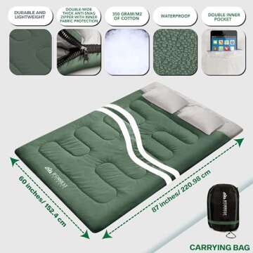 IFORREST Double Sleeping Bag - Extra-Wide & Warm for Camping