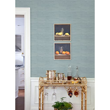 Sky Blue Faux Grasscloth Wallpaper for Easy Home Updates