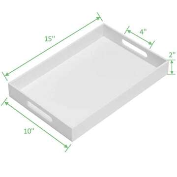 KEVLANG Glossy White Sturdy Acrylic Serving Tray with Handles-10x15Inch-Serving Coffee Appetizer Bre...