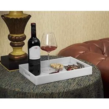 KEVLANG Glossy White Sturdy Acrylic Serving Tray for Home