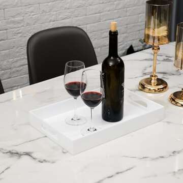 KEVLANG Glossy White Sturdy Acrylic Serving Tray for Home