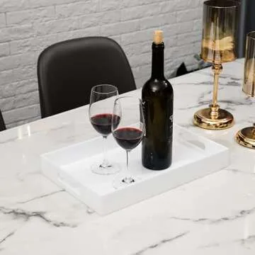 KEVLANG Glossy White Sturdy Acrylic Serving Tray for Home