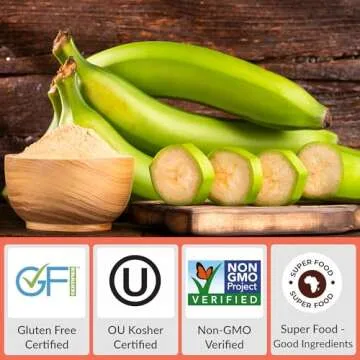 Iya Foods Premium Plantain Flour, Plant-Based, Grain-Free, Certified Gluten-Free, Kosher Certified, Non-GMO, Paleo All-Purpose Flour. Made From 100 % Green Unripe Plantains - 1 lb