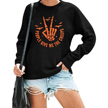 Halloween Sweatshirts for Women Skull Shirts Skeleton Hand Graphic Sweatshirts Halloween Horror Shir...