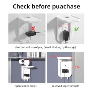 Suptek Wall Outlet Shelf, Home Wall Shelf Organizer for Outlets, Perfect for Bathroom, Kitchen, Bedrooms,Ideal for Cell Phone,Speaker up to 20lbs,With Cable Management and Detachable Hooks,White(S3W)