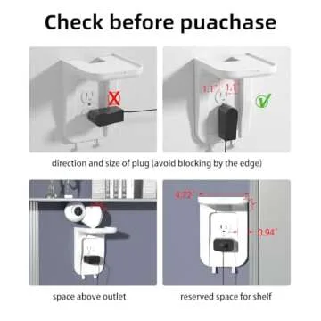 Suptek Wall Outlet Shelf, Home Wall Shelf Organizer for Outlets, Perfect for Bathroom, Kitchen, Bedrooms,Ideal for Cell Phone,Speaker up to 20lbs,With Cable Management and Detachable Hooks,White(S3W)