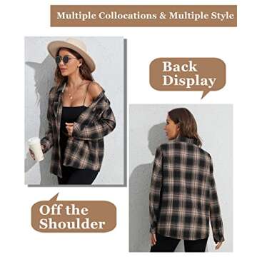 Chic Deer Lady Oversized Buffalo Plaid Flannel Shirt for Women in Khaki