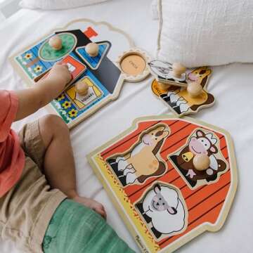 Melissa & Doug Jumbo Knob Wooden Puzzles Set - Shapes and Barn