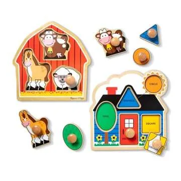 Melissa & Doug Jumbo Knob Wooden Puzzles Set - Shapes and Barn