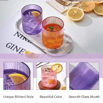 whatAmug Ribbed Drinking Glass Set for Stylish Gatherings