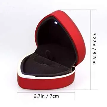 Wislist Necklace Box with Led Light Small Heart Shaped Earring Jewelry Case Insert Velevt for Proposal Engagement Wedding Ceremony Birthday Gift (Red)